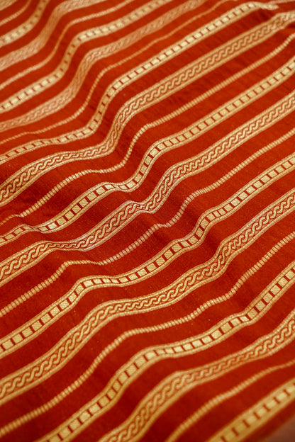 Orange Banarasi Silk Saree with Gold Zari Temple Weave & Peach Border