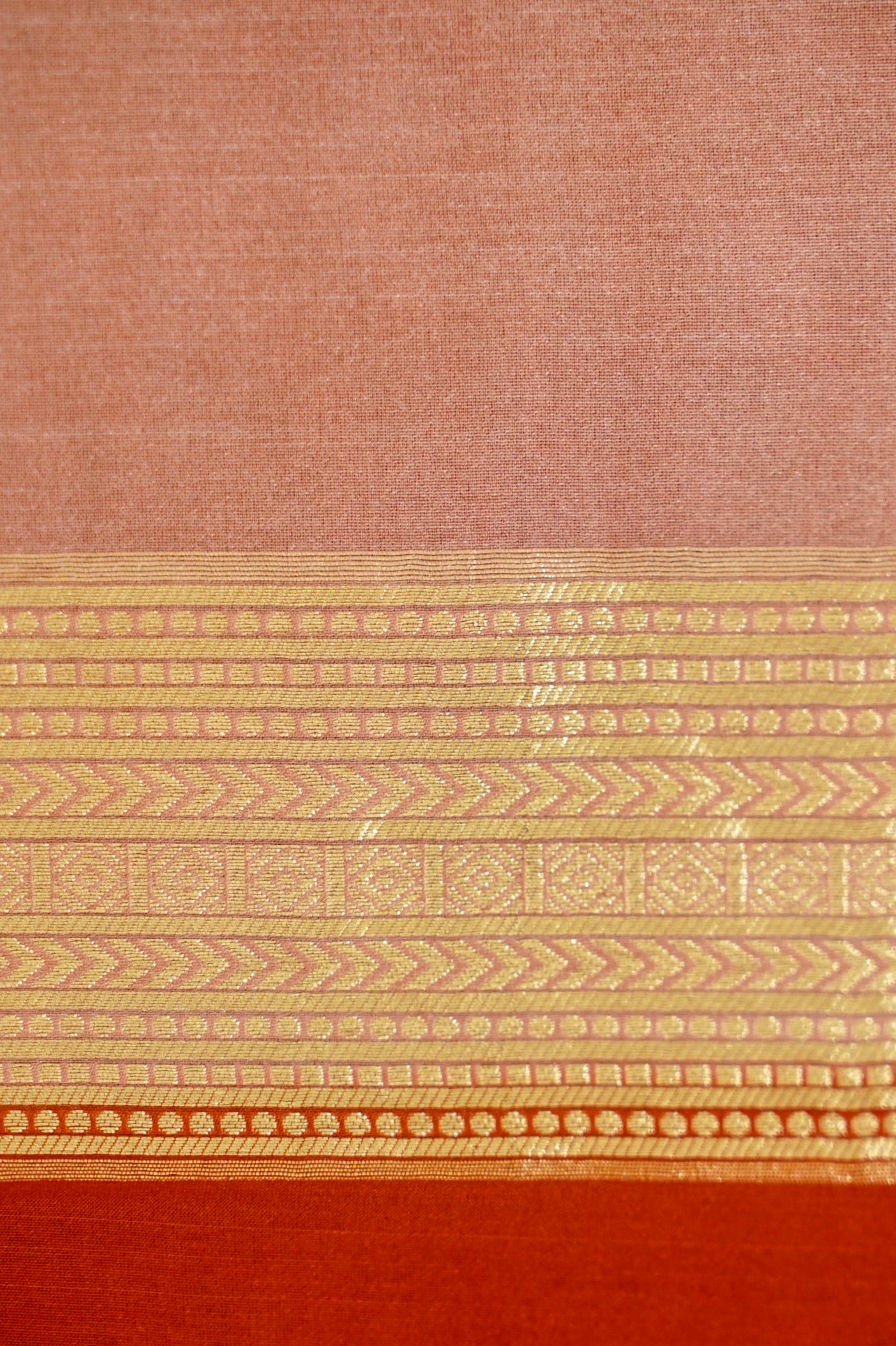 Orange Banarasi Silk Saree with Gold Zari Temple Weave & Peach Border