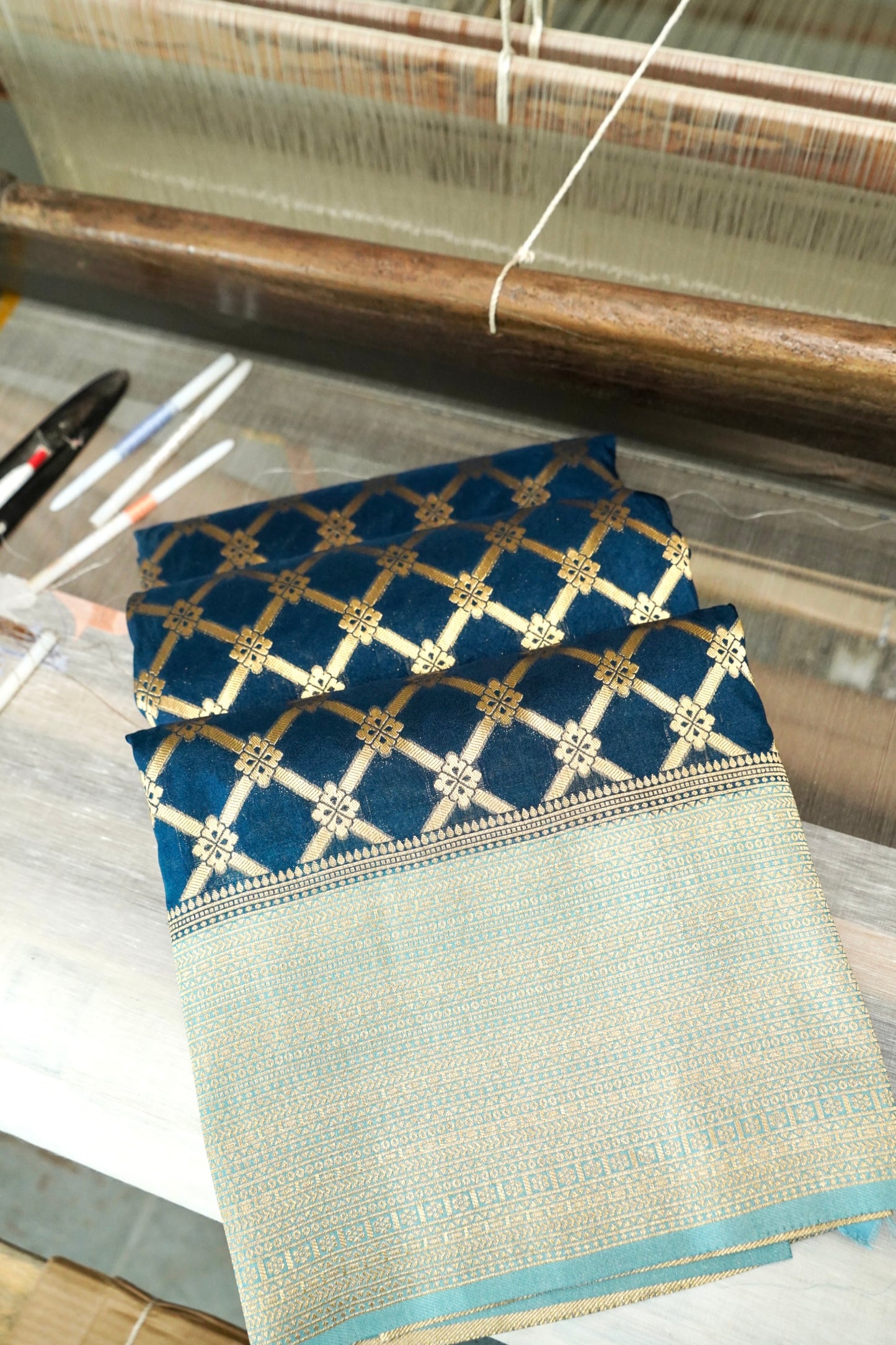 Royal Blue Banarasi Silk Saree with Allover Jangla Weave