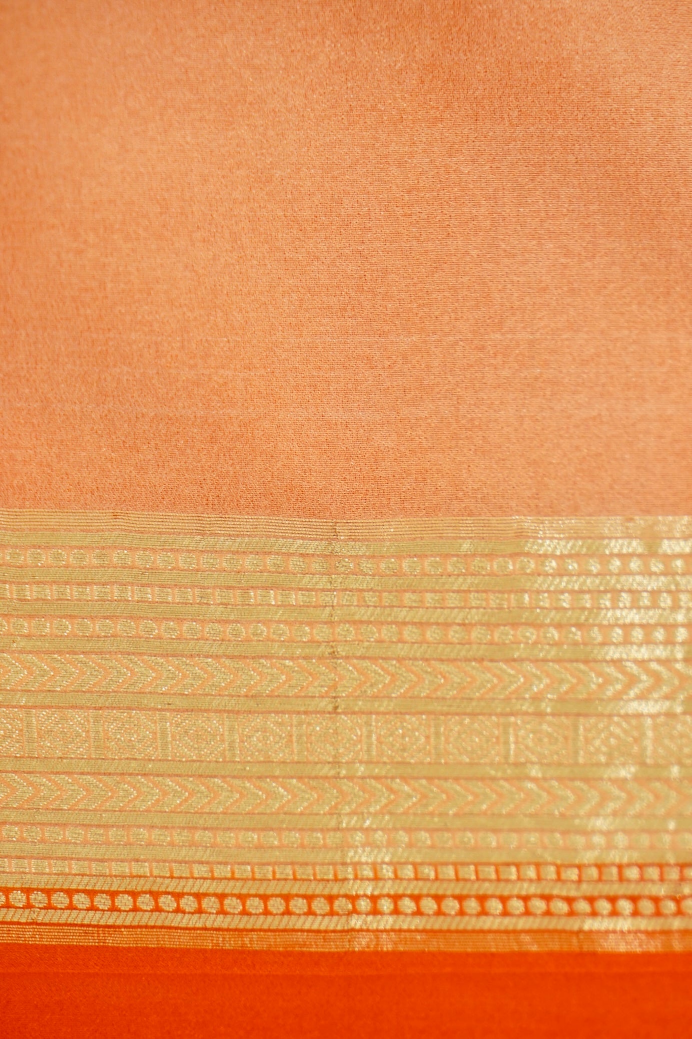 Orange Banarasi Silk Saree with Gold Zari Temple Weave & Peach Border