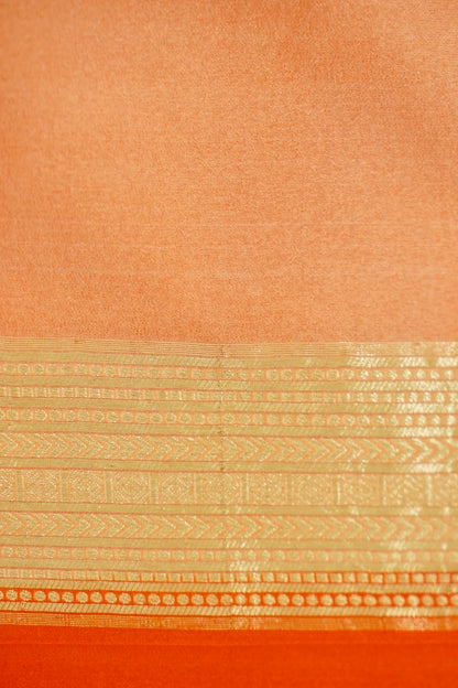 Orange Banarasi Silk Saree with Gold Zari Temple Weave & Peach Border