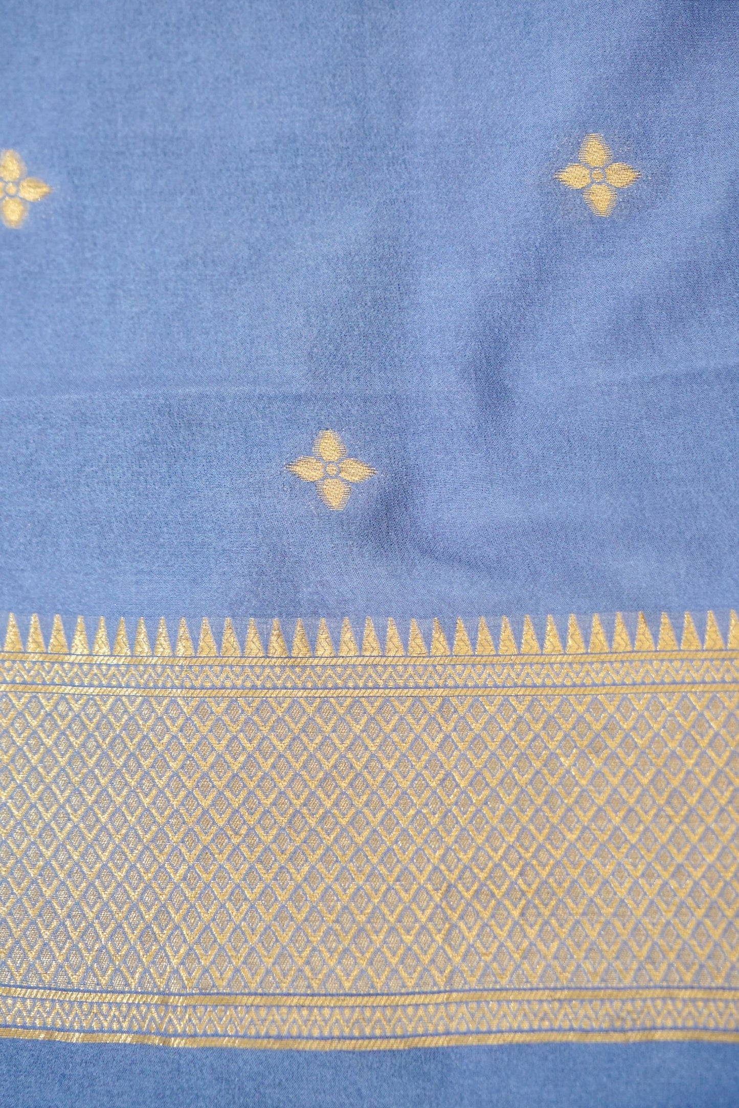 Royal Blue Banarasi Silk Saree with Gold Zari Buti Weave & Lavender Blue Border