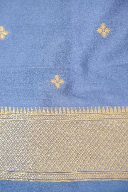 Royal Blue Banarasi Silk Saree with Gold Zari Buti Weave & Lavender Blue Border