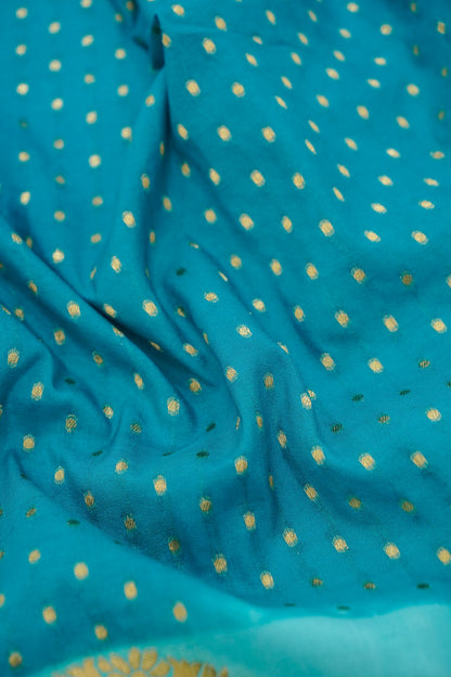 Turquoise Blue Banarasi Silk Saree with Gold Zari Buti Weave & Aqua Blue Border