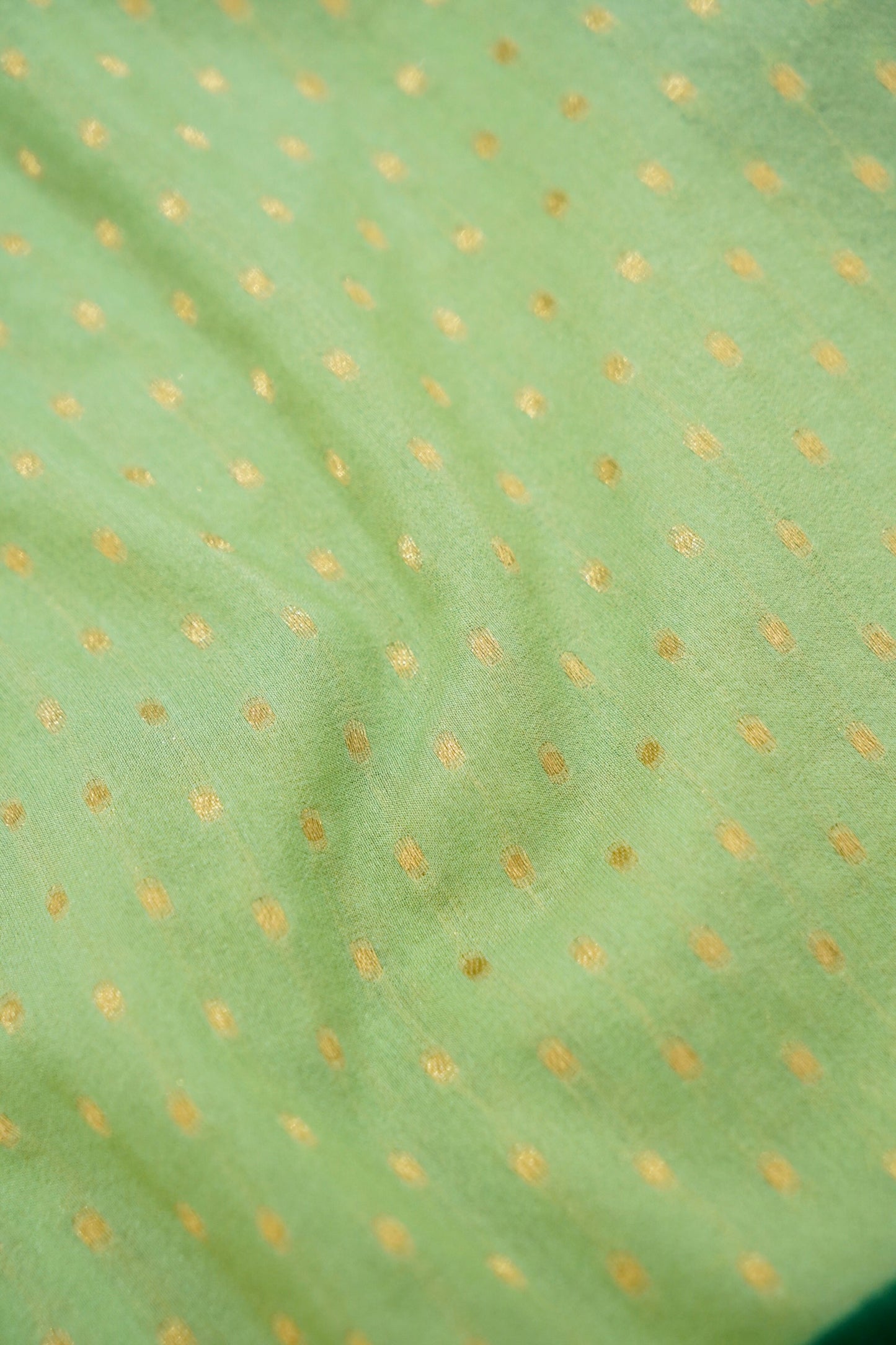 Lime Green Banarasi Silk Saree with Gold Zari Buti Weave & Emerald Green Border