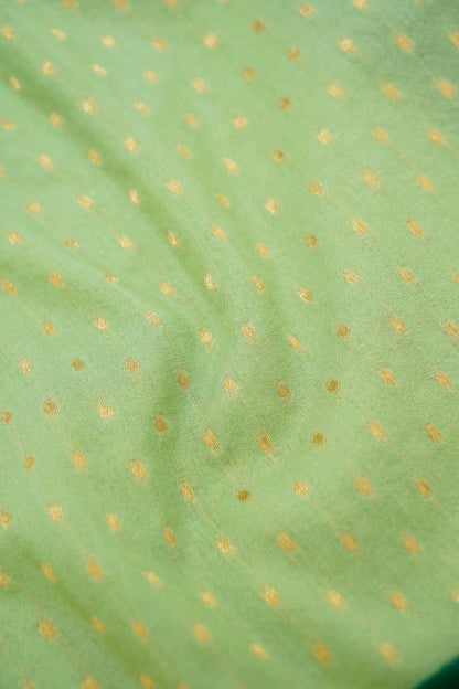 Lime Green Banarasi Silk Saree with Gold Zari Buti Weave & Emerald Green Border