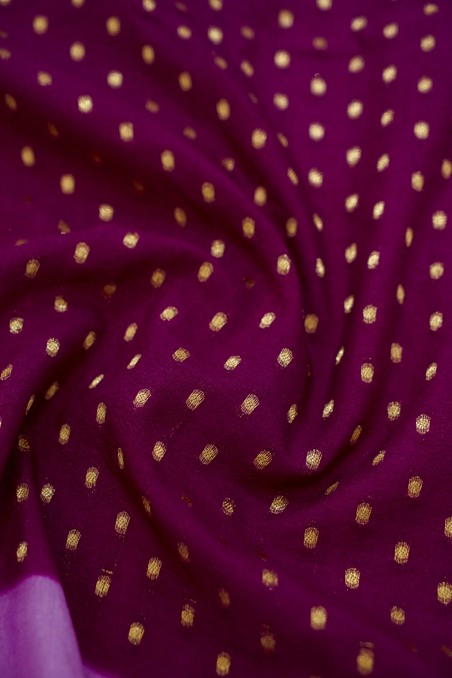 Magenta Banarasi Silk Saree with Gold Zari Buti Weave & Lavender Border