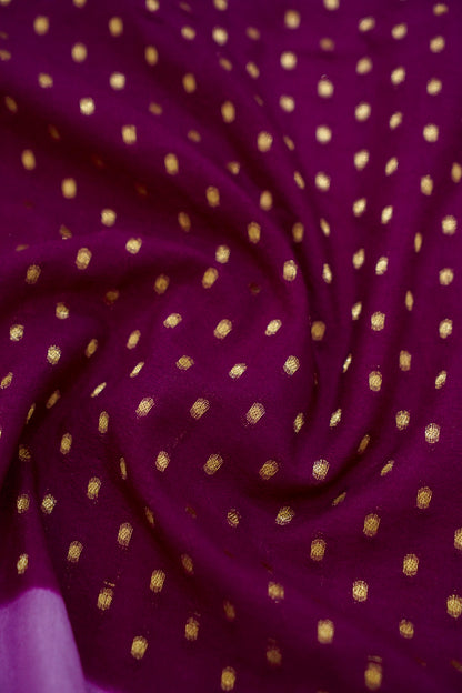 Magenta Banarasi Silk Saree with Gold Zari Buti Weave & Lavender Border
