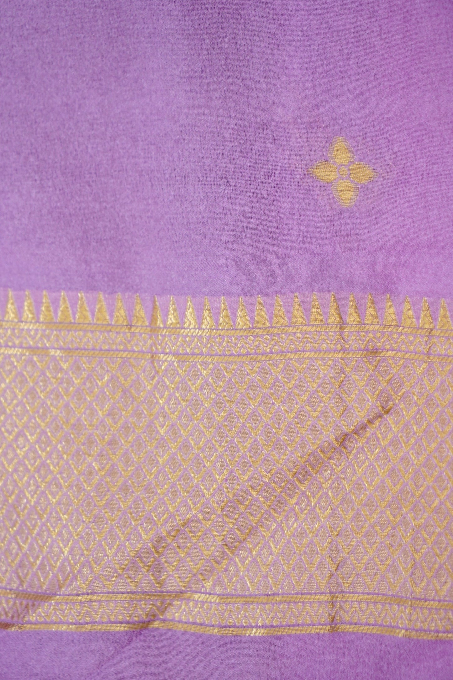 Magenta Banarasi Silk Saree with Gold Zari Buti Weave & Lavender Border