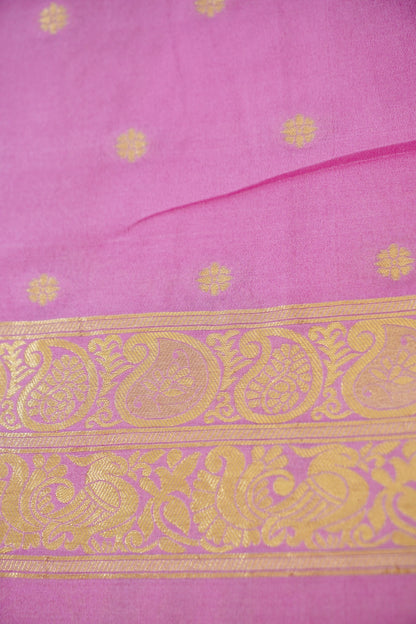 Red Banarasi Silk Saree with Gold Zari Buti Weave & Lavender Border