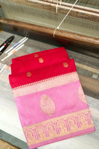 Crimson Red Banarasi Silk Saree with Allover Buti Work
