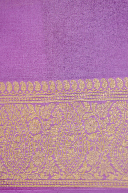 Magenta Banarasi Silk Saree with Gold Zari Buti Weave & Lavender Border
