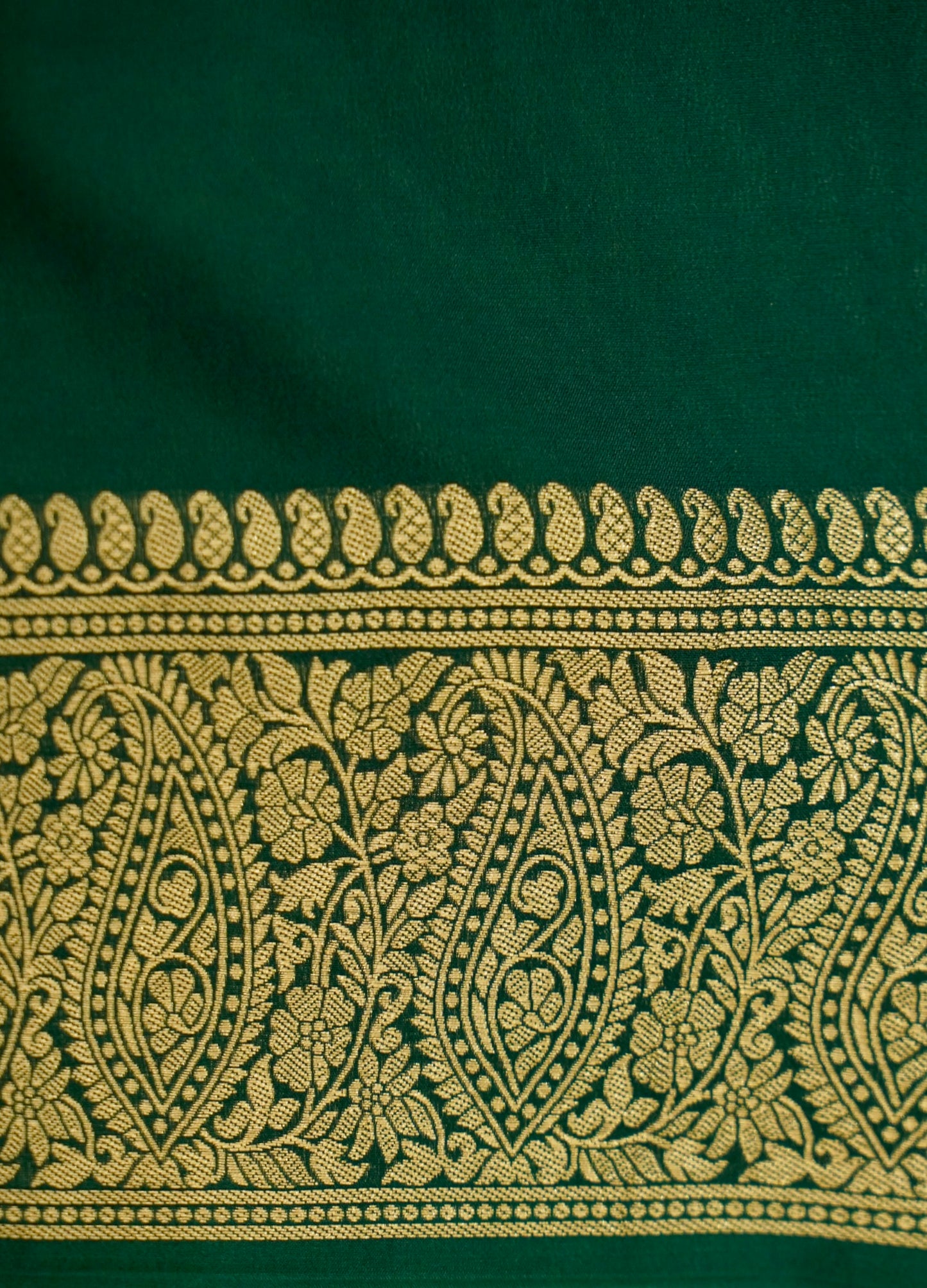 Pista Green Banarasi Silk Saree with Gold Zari Buti Weave & Dark Green Border