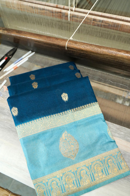 Peacock Blue Banarasi Silk Saree with Allover Buti Work