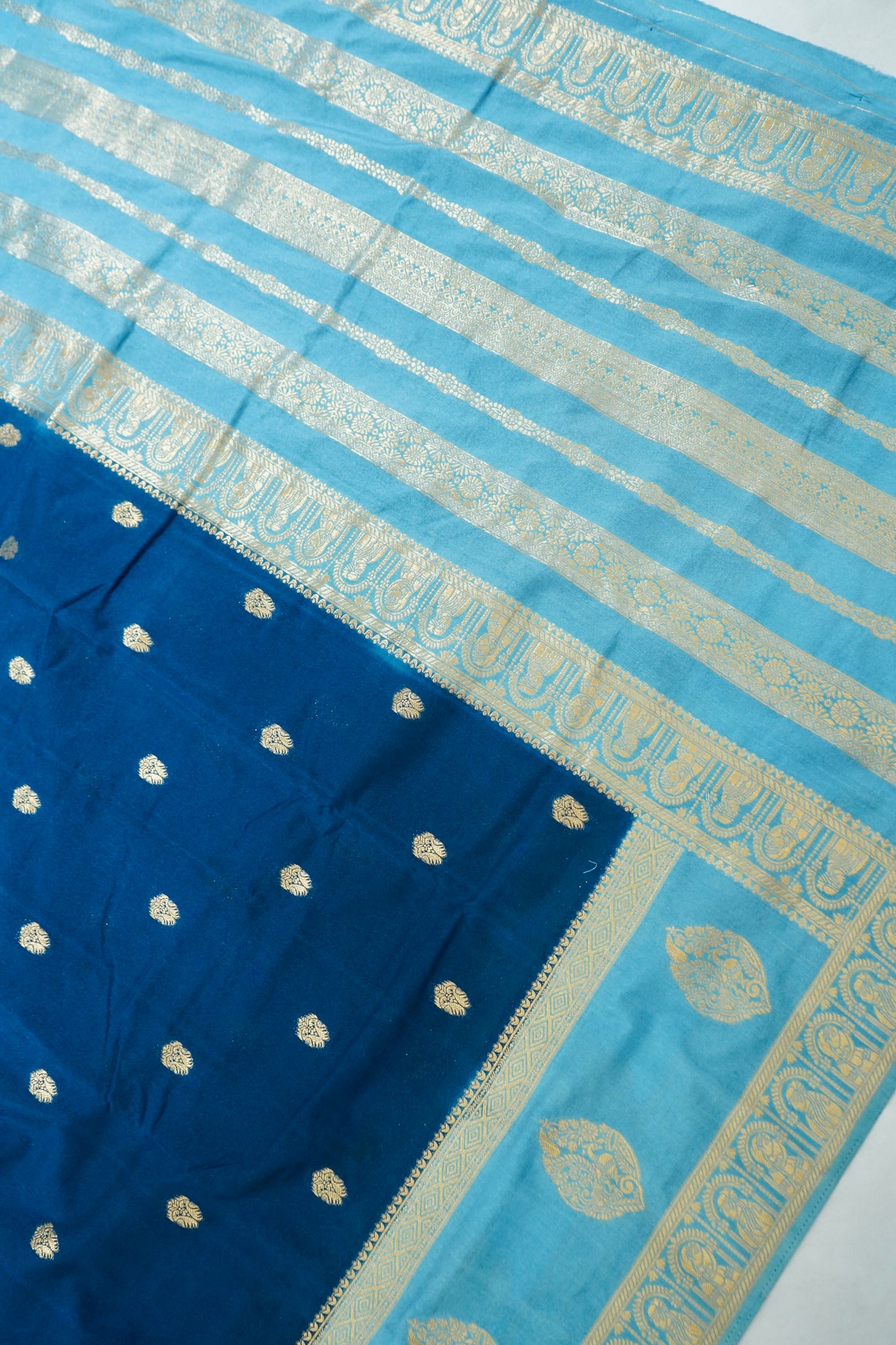 Peacock Blue Banarasi Silk Saree with Allover Buti Work