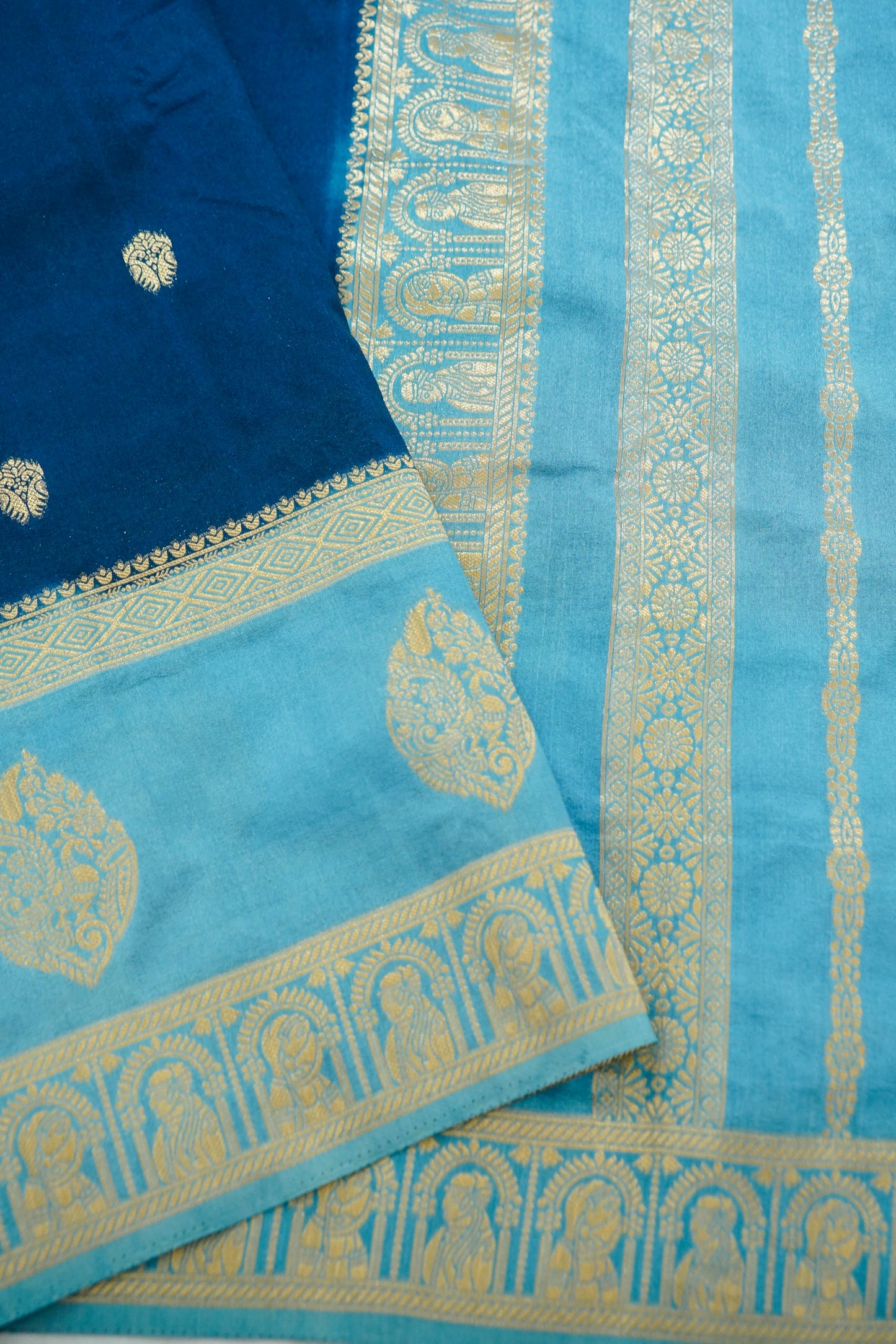 Peacock Blue Banarasi Silk Saree with Allover Buti Work