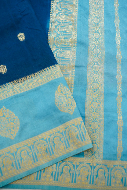 Peacock Blue Banarasi Silk Saree with Allover Buti Work
