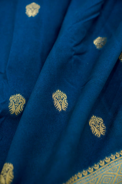 Peacock Blue Banarasi Silk Saree with Allover Buti Work