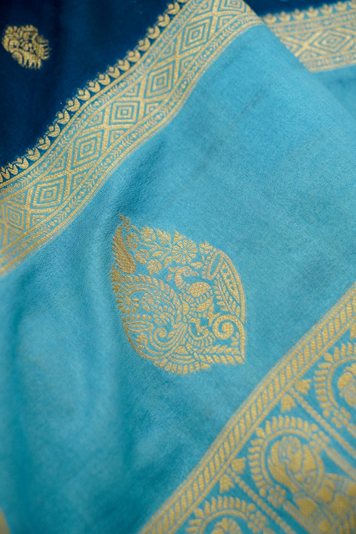Peacock Blue Banarasi Silk Saree with Allover Buti Work