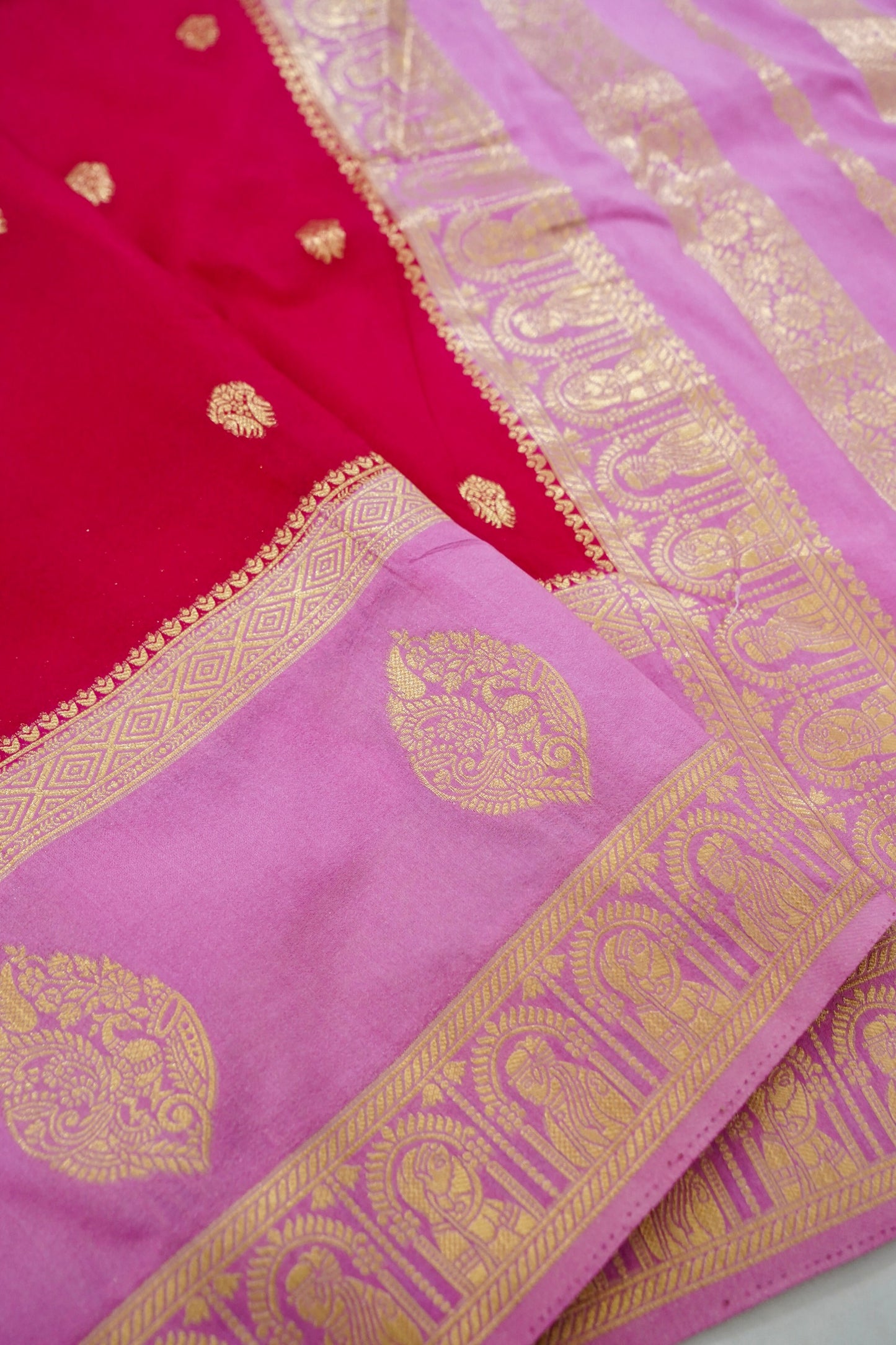 Crimson Red Banarasi Silk Saree with Allover Buti Work