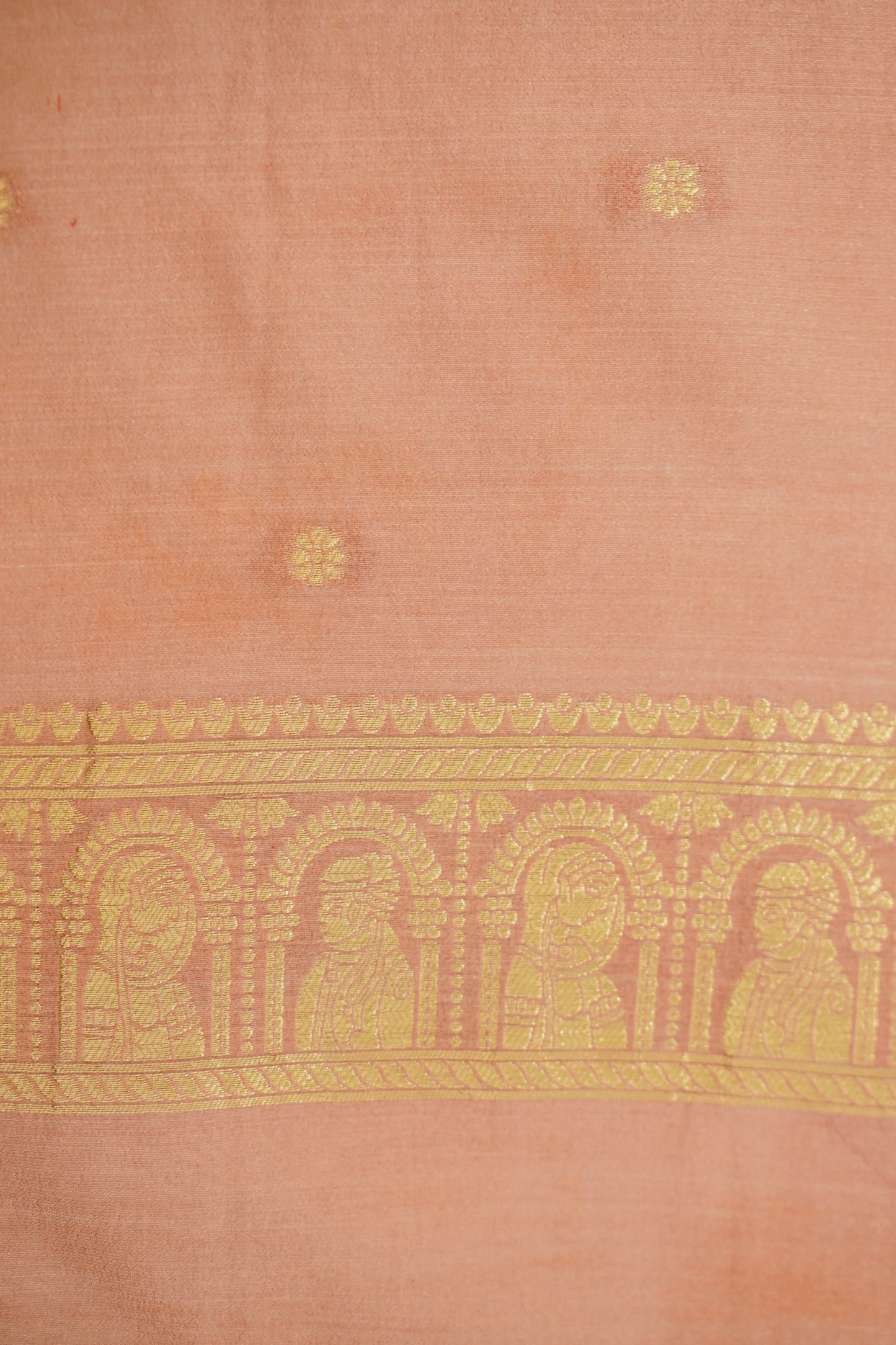 Burnt Orange Banarasi Silk Saree with Allover Buti Work