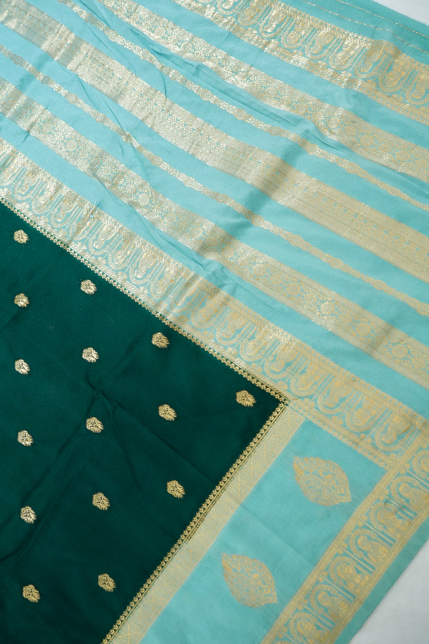 Bottle Green Banarasi Silk Saree with Allover Buti Work