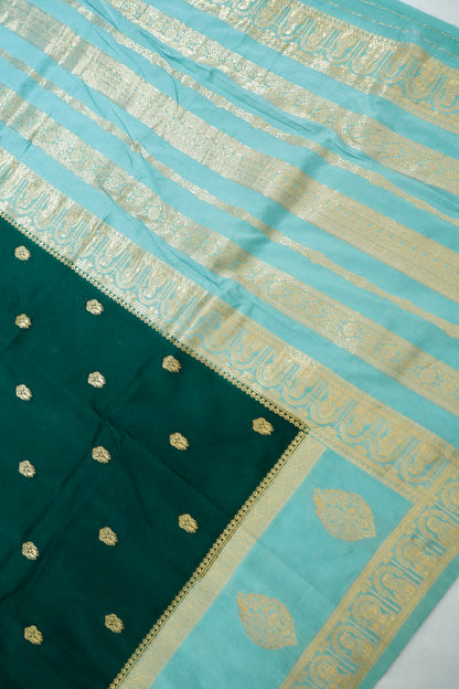 Bottle Green Banarasi Silk Saree with Allover Buti Work
