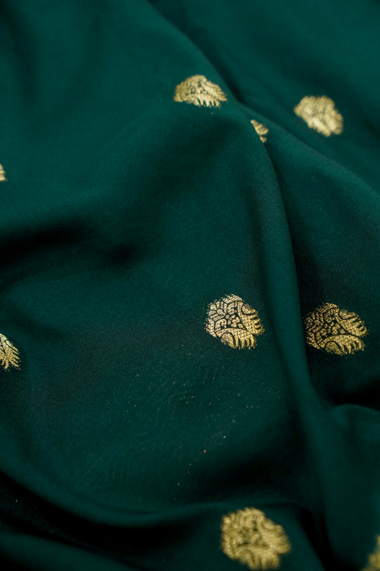 Bottle Green Banarasi Silk Saree with Allover Buti Work
