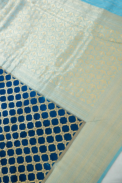 Royal Blue Banarasi Silk Saree with Allover Jangla Weave