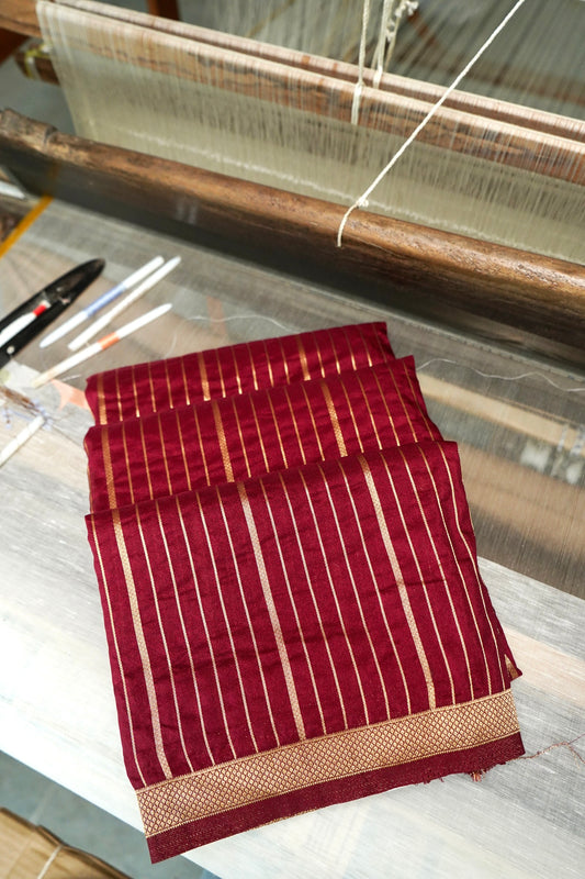 Wine Banarasi Silk Saree with Allover Stripe Weave