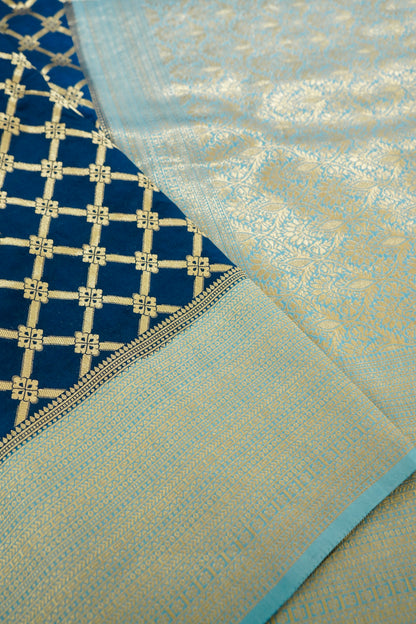 Royal Blue Banarasi Silk Saree with Allover Jangla Weave