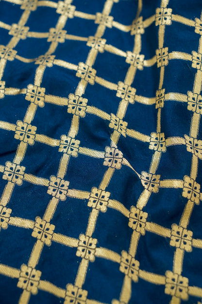 Royal Blue Banarasi Silk Saree with Allover Jangla Weave