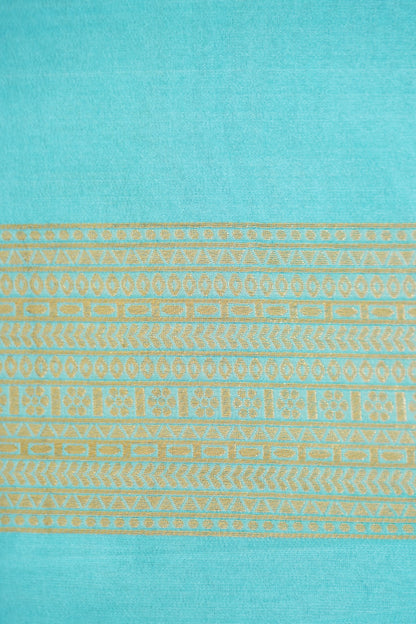 Turquoise Blue Banarasi Silk Saree with Allover Jangla Weave