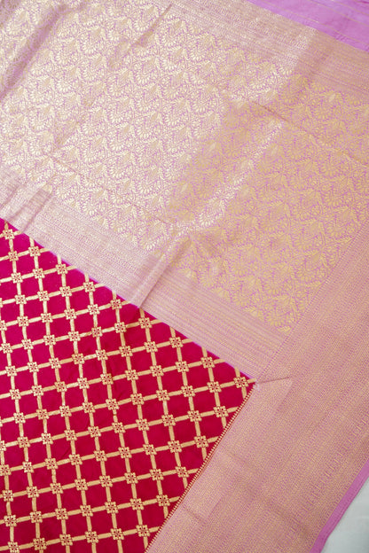 Rani Pink Banarasi Silk Saree with Allover Jangla Weave