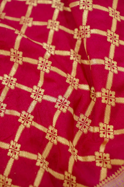 Rani Pink Banarasi Silk Saree with Allover Jangla Weave