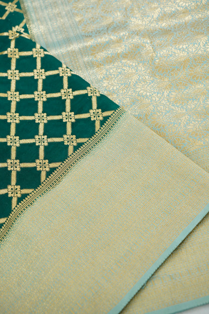 Emerald Green Banarasi Silk Saree with Allover Jangla Weave
