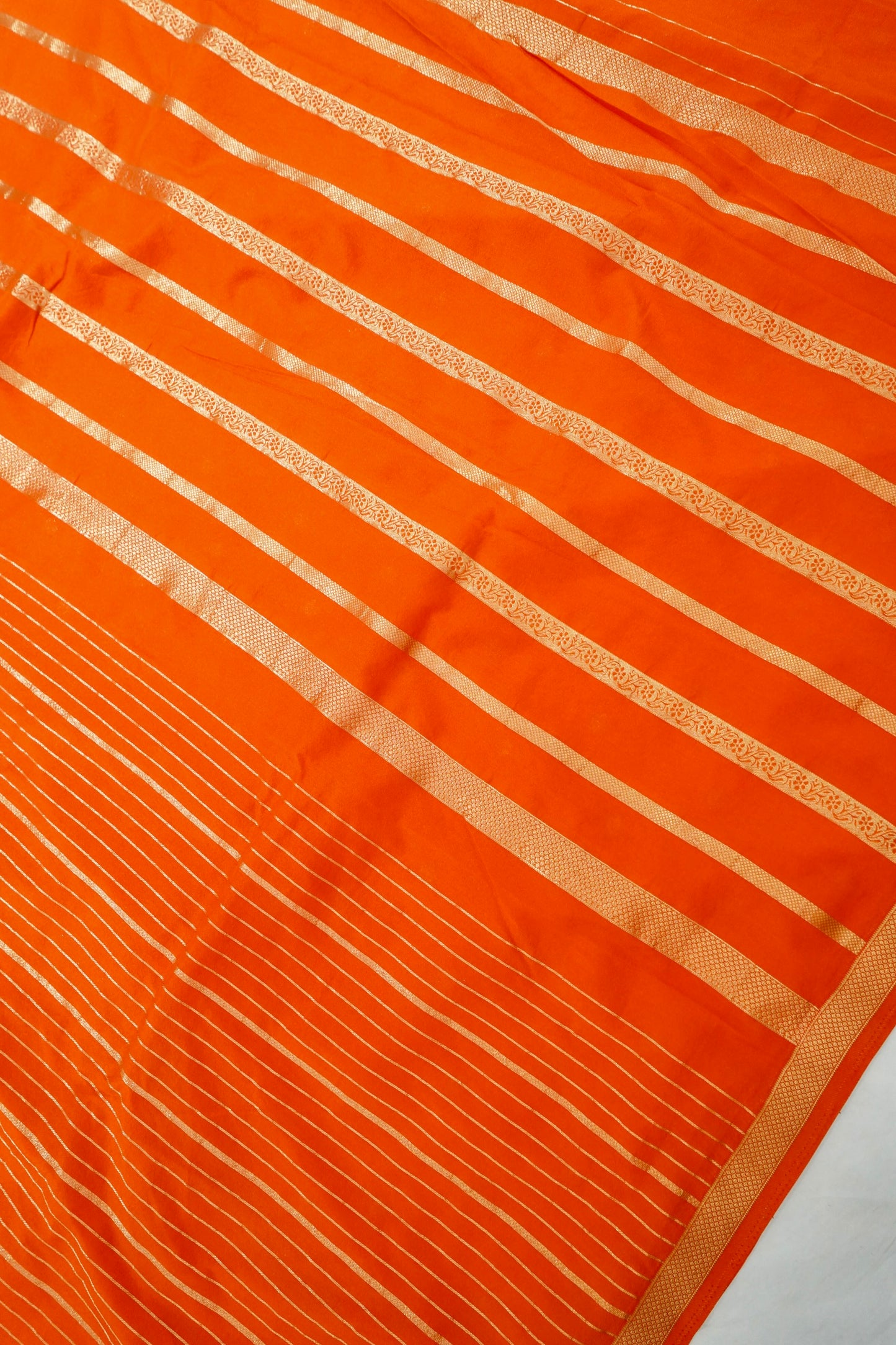 Orange Banarasi Silk Saree with Allover Stripe Weave