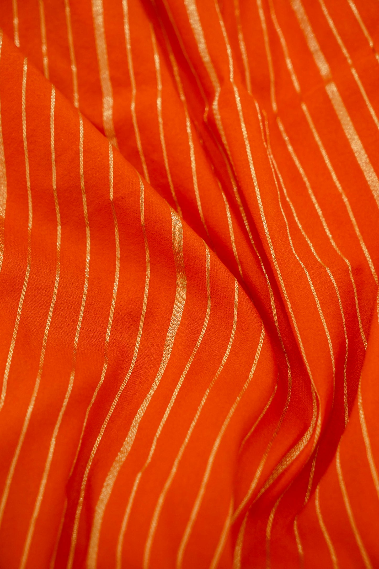 Orange Banarasi Silk Saree with Allover Stripe Weave