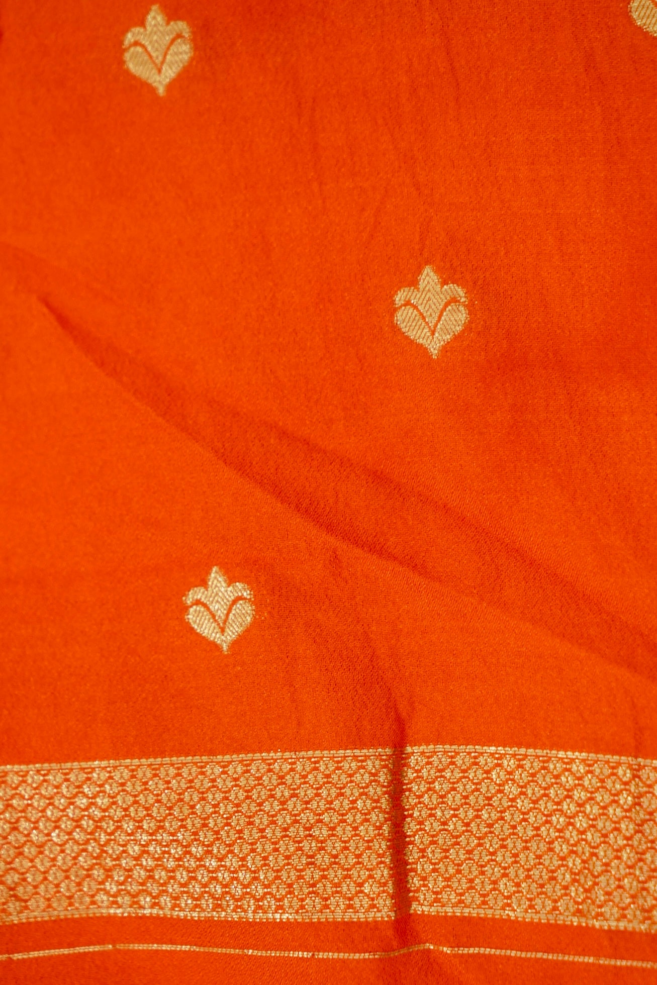 Orange Banarasi Silk Saree with Allover Stripe Weave