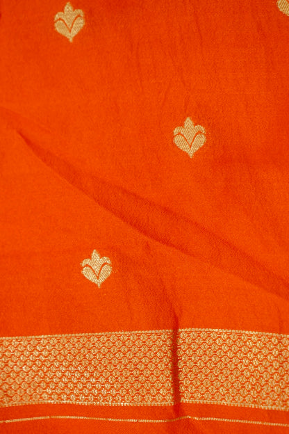 Orange Banarasi Silk Saree with Allover Stripe Weave