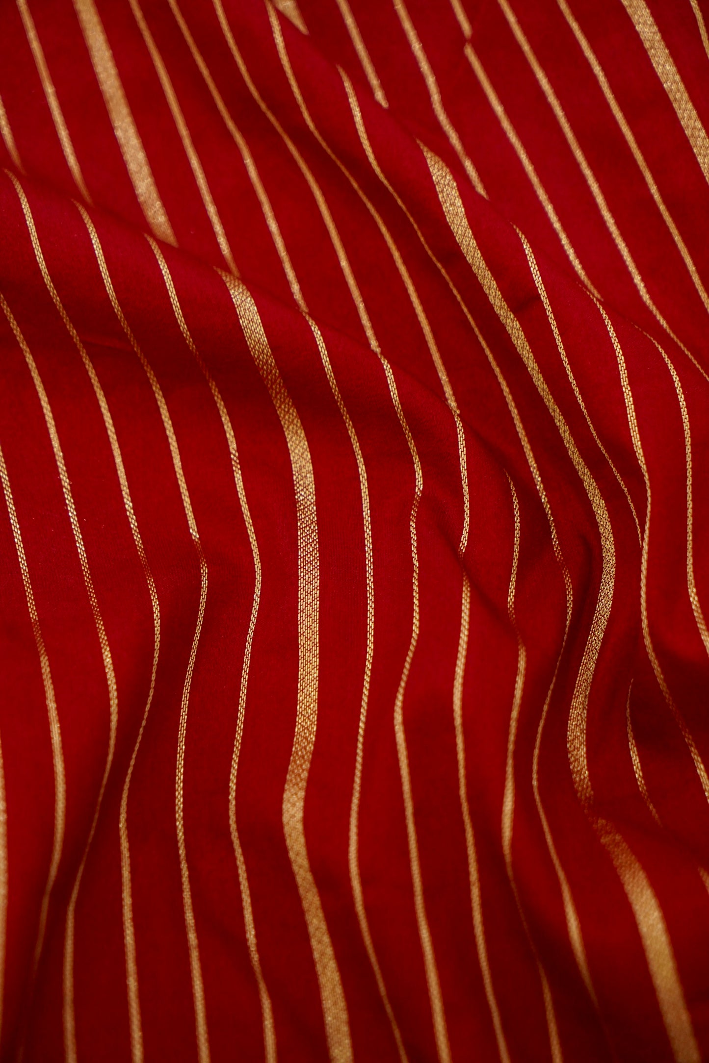 Ruby Red Banarasi Silk Saree with Allover Stripe Weave