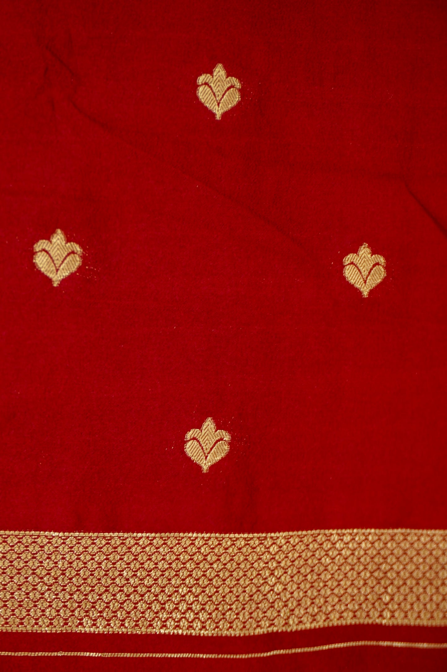 Ruby Red Banarasi Silk Saree with Allover Stripe Weave