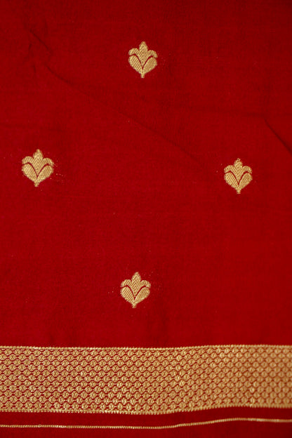 Ruby Red Banarasi Silk Saree with Allover Stripe Weave
