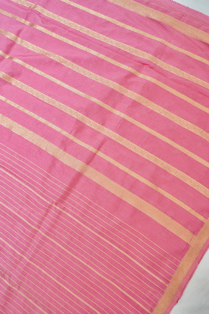 Pink Banarasi Silk Saree with Allover Stripe Weave