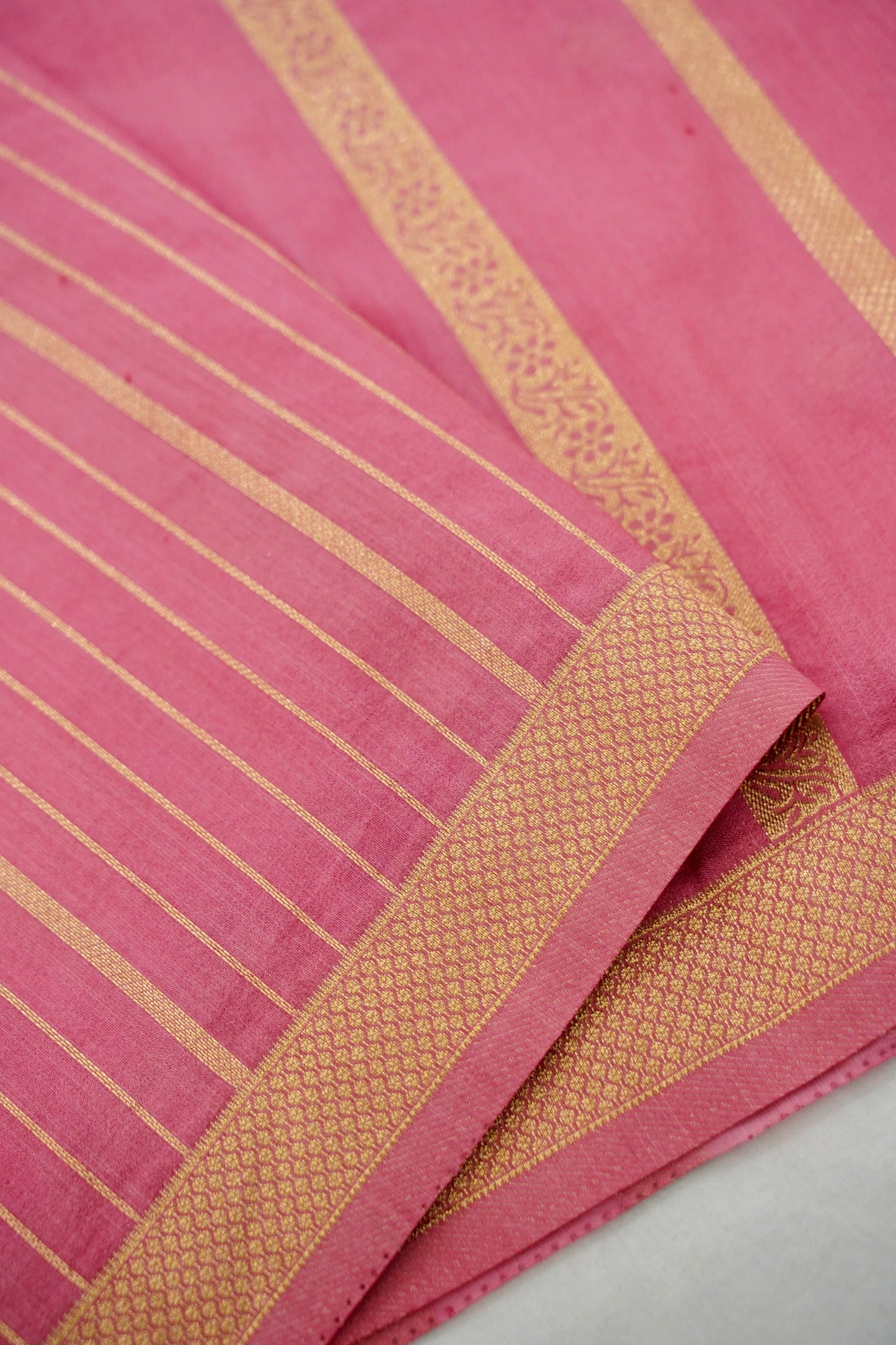 Pink Banarasi Silk Saree with Allover Stripe Weave