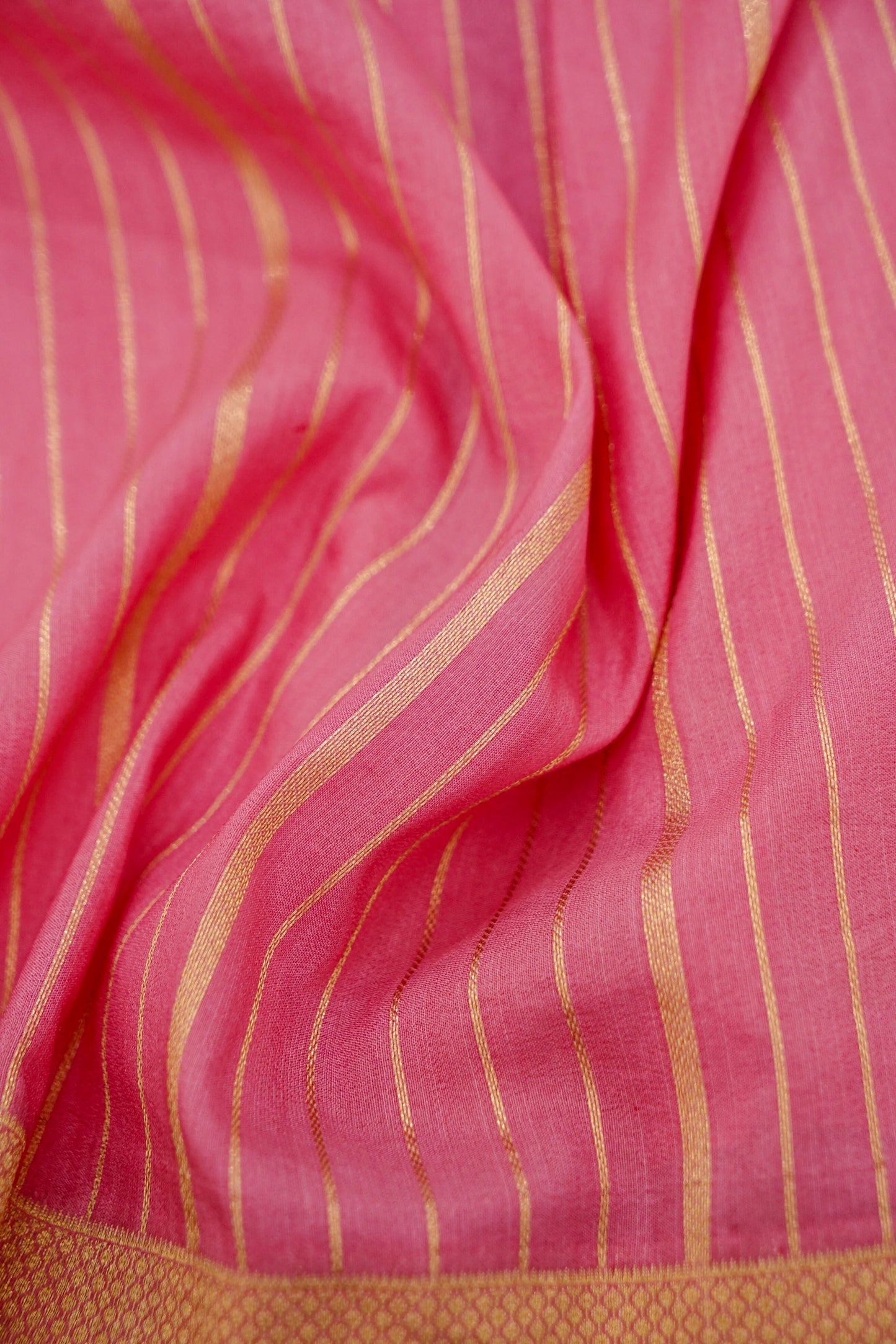 Pink Banarasi Silk Saree with Allover Stripe Weave